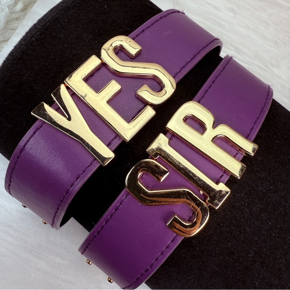 YES SIR Purple Wide Bracelets Set Gold Statement Novelty Conversation Jewelry